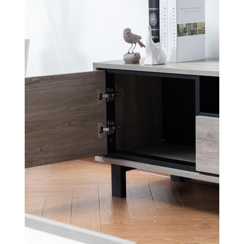 Apollo Gray Oak Finish TV Stand with Storage, Cable Management and Black Handles. Picture 10