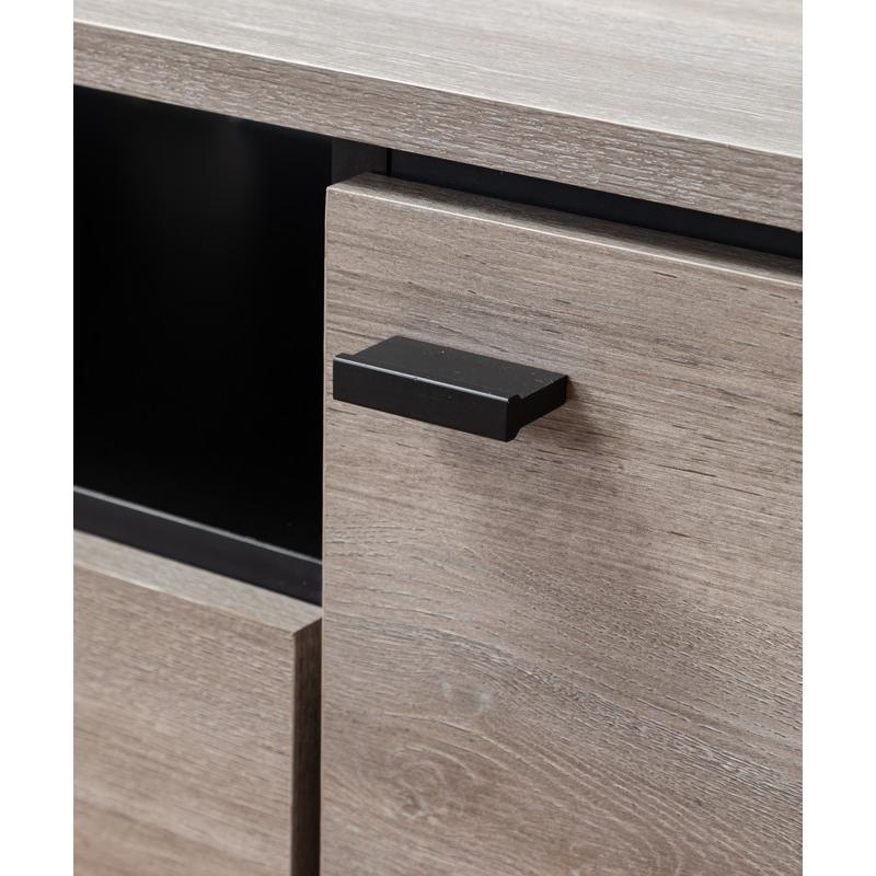 Apollo Gray Oak Finish TV Stand with Storage, Cable Management and Black Handles. Picture 8