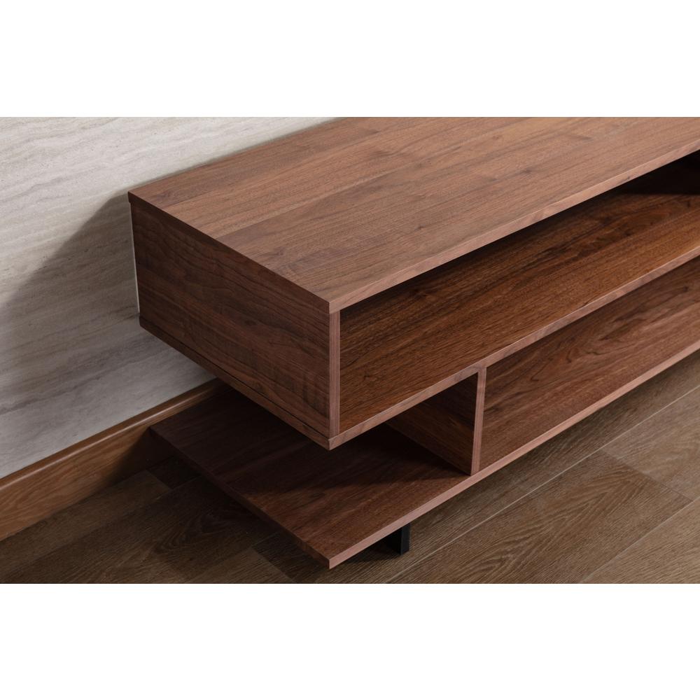 Iris Brown Walnut Finish TV Stand with 2 Levels of Shelves and Black Legs. Picture 7