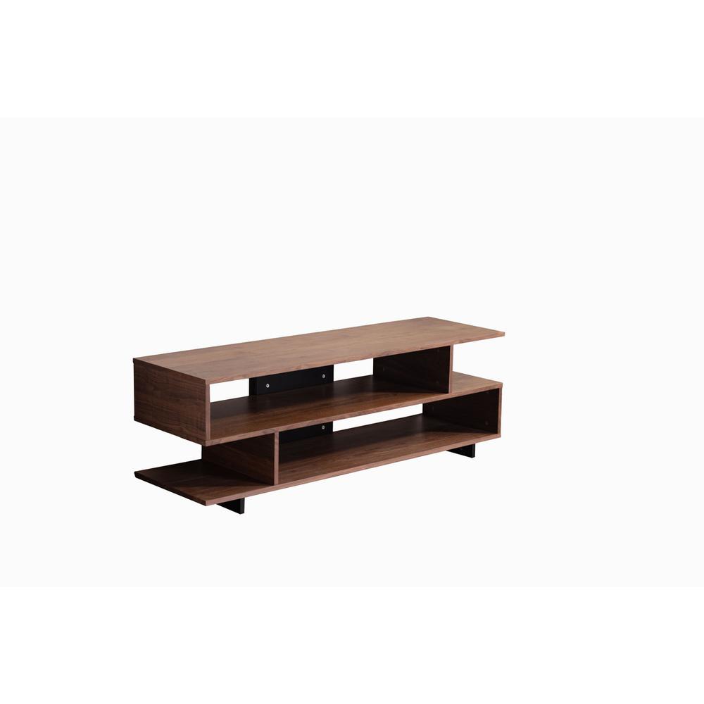Iris Brown Walnut Finish TV Stand with 2 Levels of Shelves and Black Legs. Picture 1