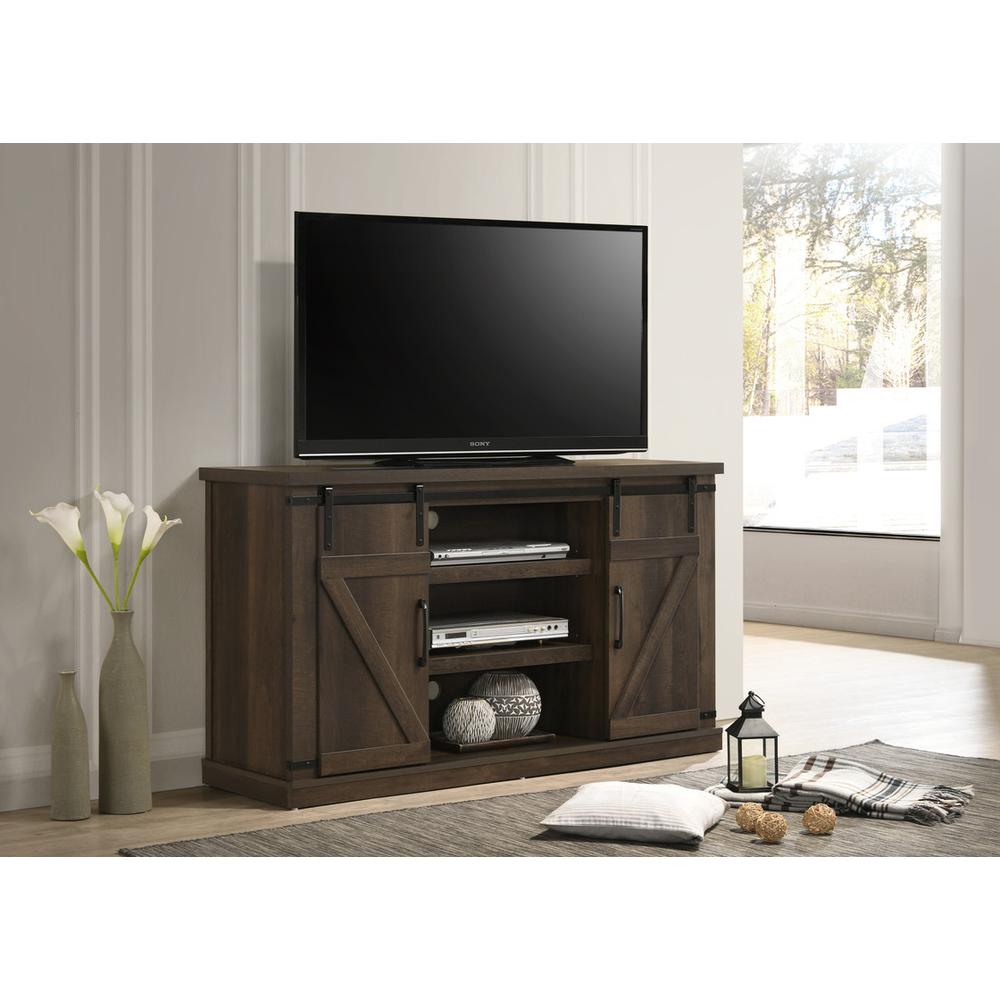 Asher Dark Dusty Brown 54" Wide TV Stand with Sliding Doors and Cable Management. Picture 4