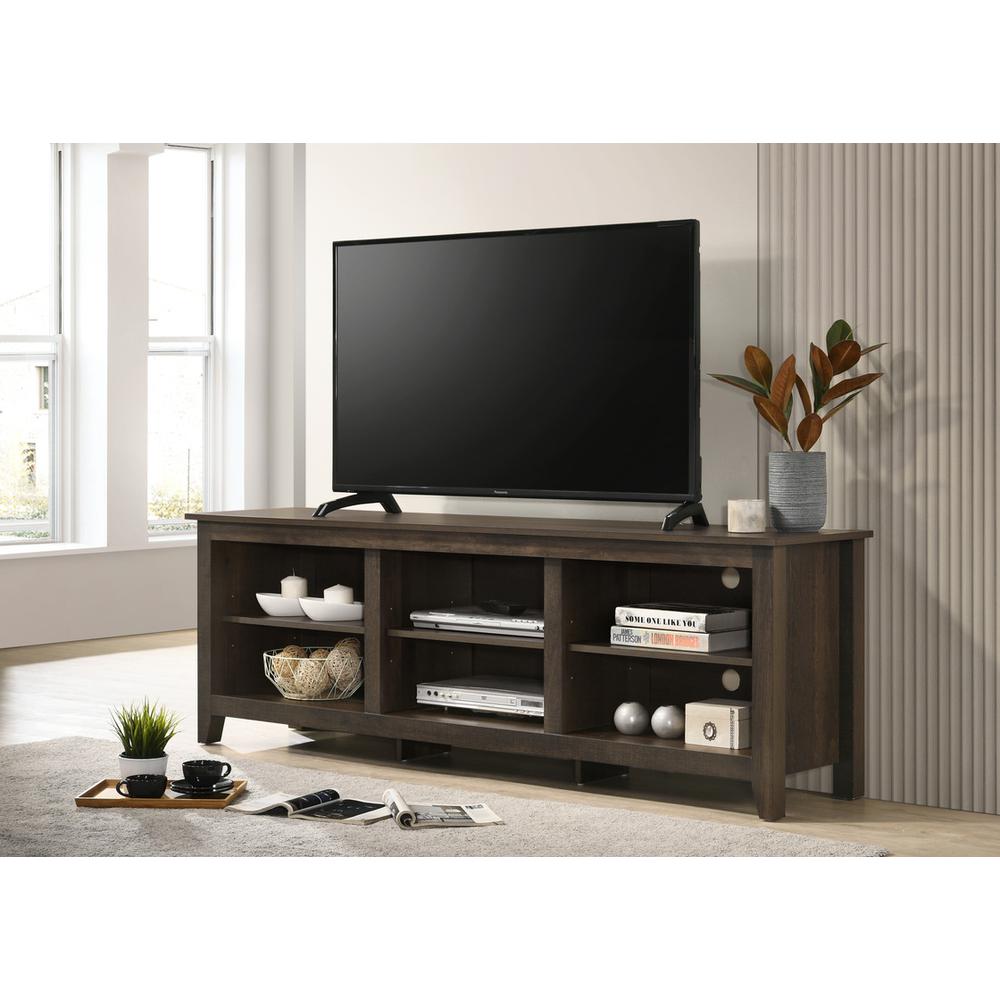 Benito Dark Dusty Brown 70" Wide TV Stand with Open Shelves and Cable Management. Picture 4