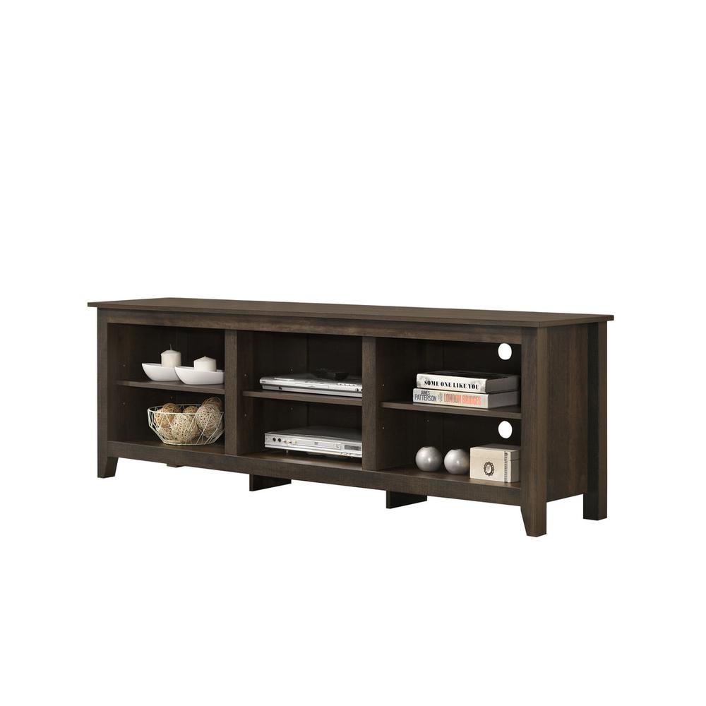 Benito Dark Dusty Brown 70" Wide TV Stand with Open Shelves and Cable Management. Picture 1