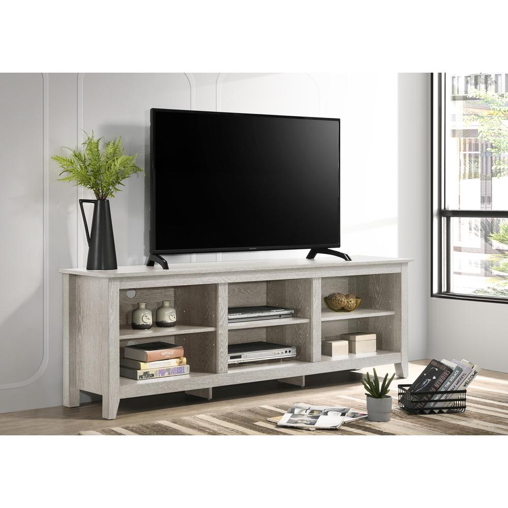 Benito Dusty Gray 70" Wide TV Stand with Open Shelves and Cable Management. Picture 4