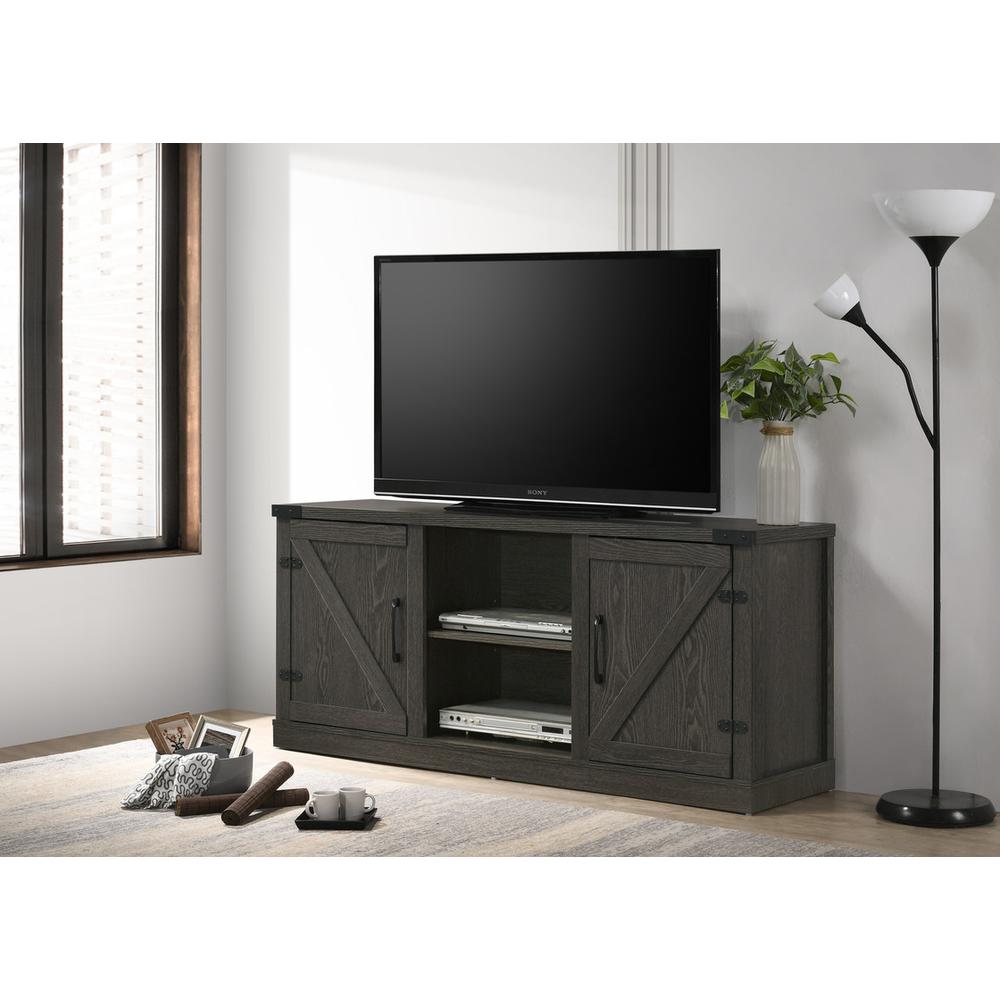 Salma Dark Gray 58" Wide TV Stand with 2 Open Shelves and 2 Cabinets. Picture 4