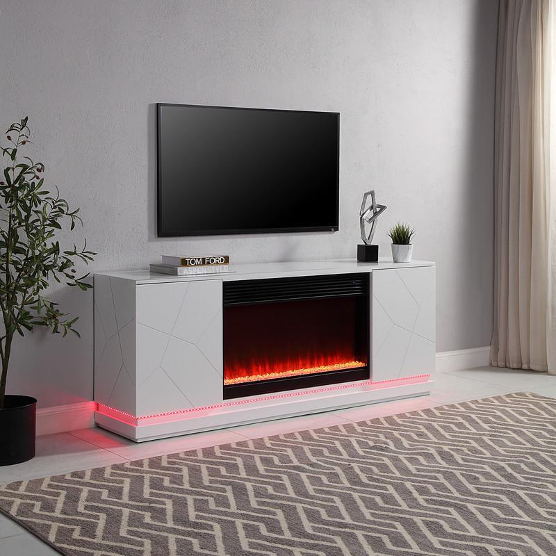 Clay White Finish TV Stand with Fireplace and Speaker. Picture 4