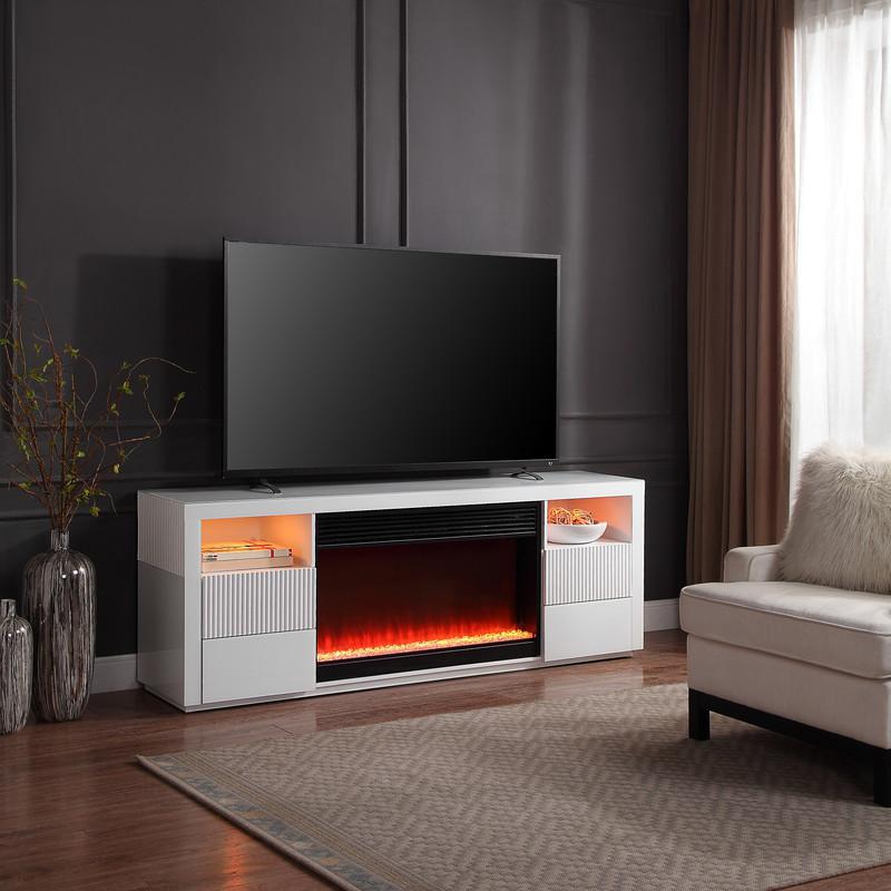Walden White Finish TV Stand with Fireplace and Speaker. Picture 13