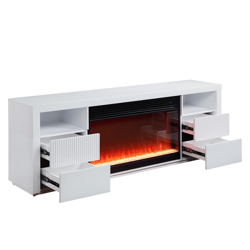 Walden White Finish TV Stand with Fireplace and Speaker. Picture 3
