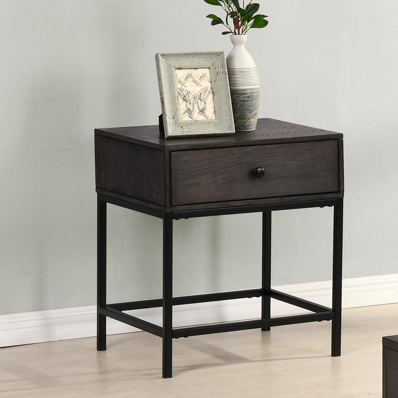 Ava Espresso MDF End Table with Charging Ports and Metal Base. Picture 4