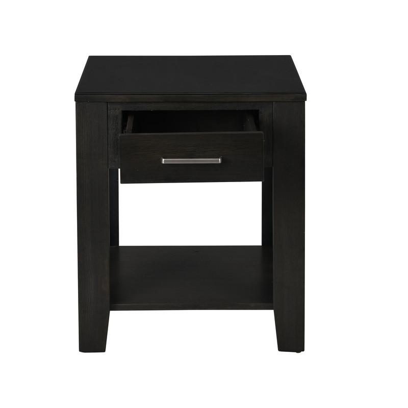 Bruno Ash Gray Wooden End Table with Tempered Glass Top and Drawer. Picture 3