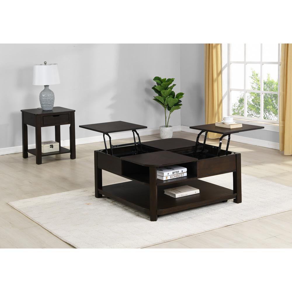 Flora 2 Piece Dark Brown MDF Lift Top Coffee and End Table Set. Picture 4