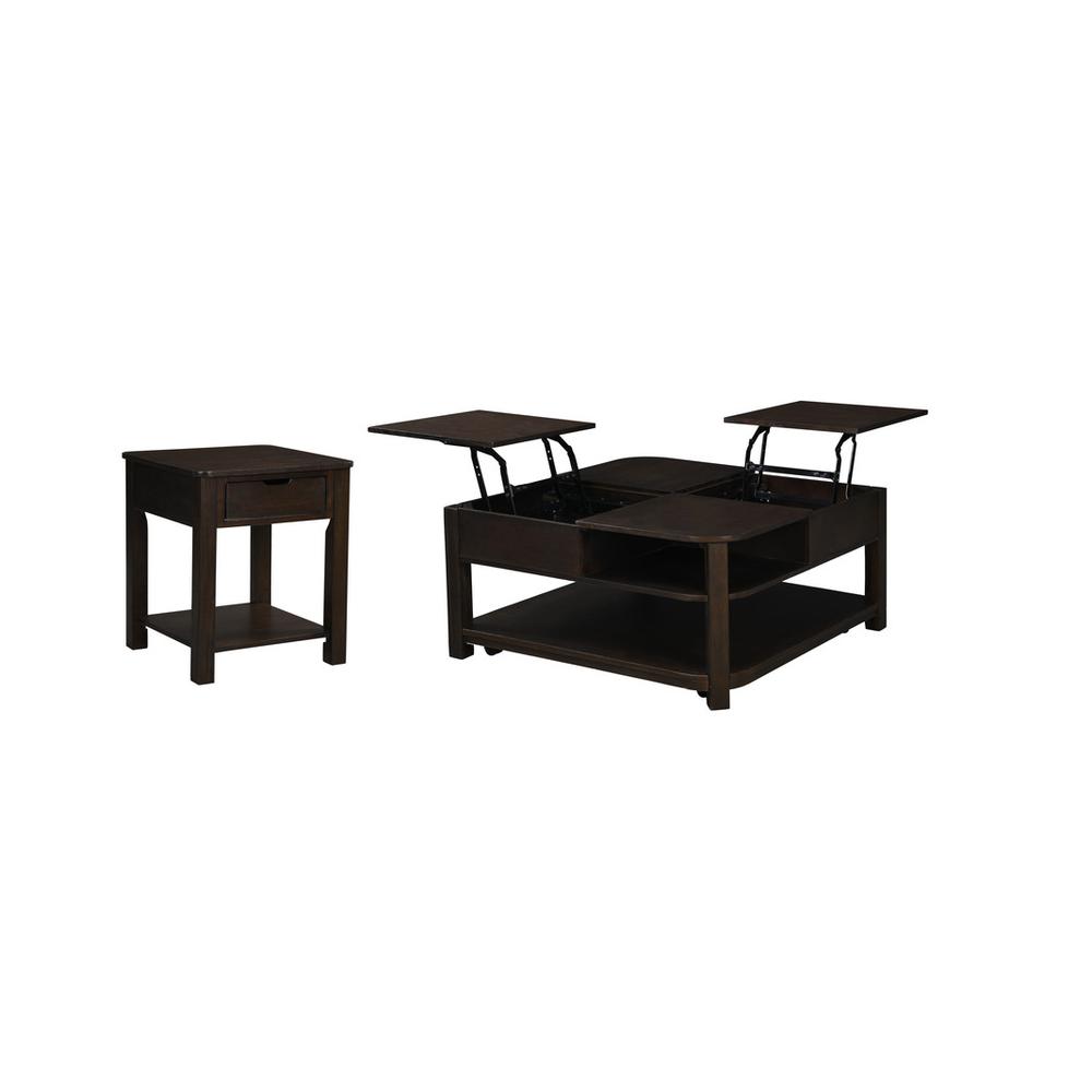Flora 2 Piece Dark Brown MDF Lift Top Coffee and End Table Set. Picture 1
