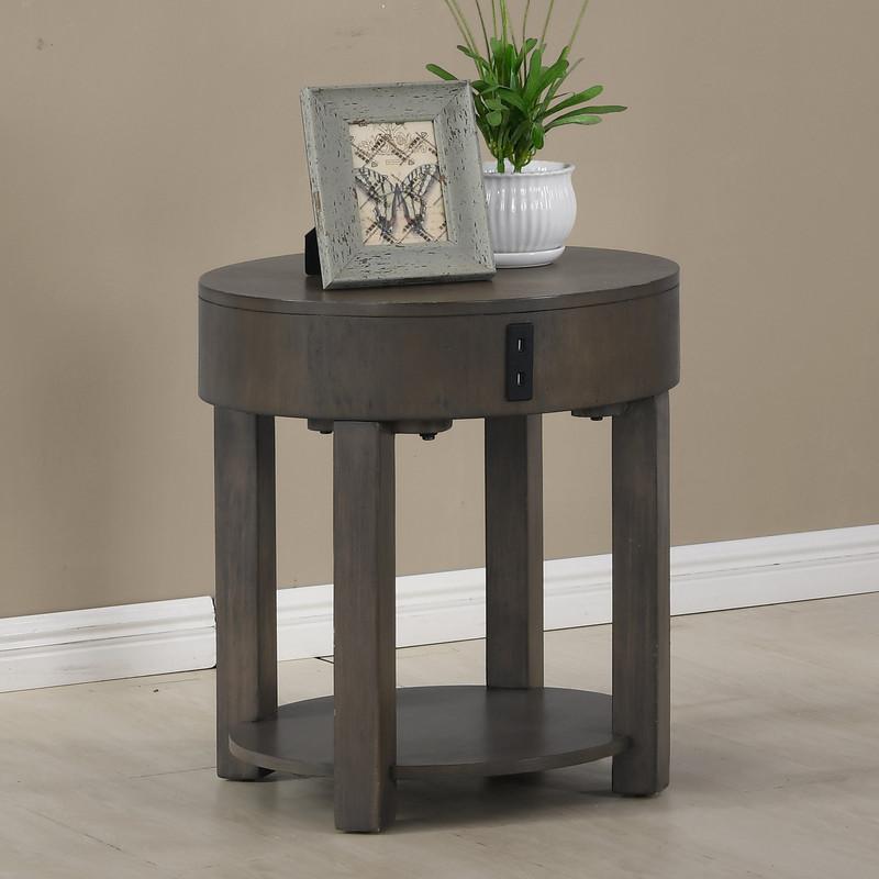 Jonah Light Brown MDF End Table with USB Ports. Picture 1