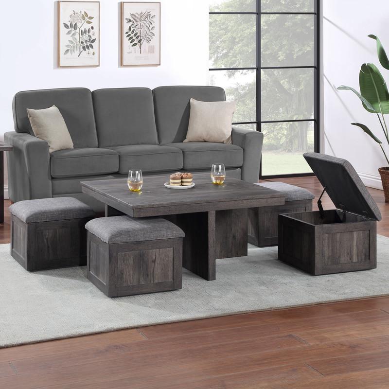 Moseberg Rustic Wood Coffee Table with Storage Stools. Picture 2