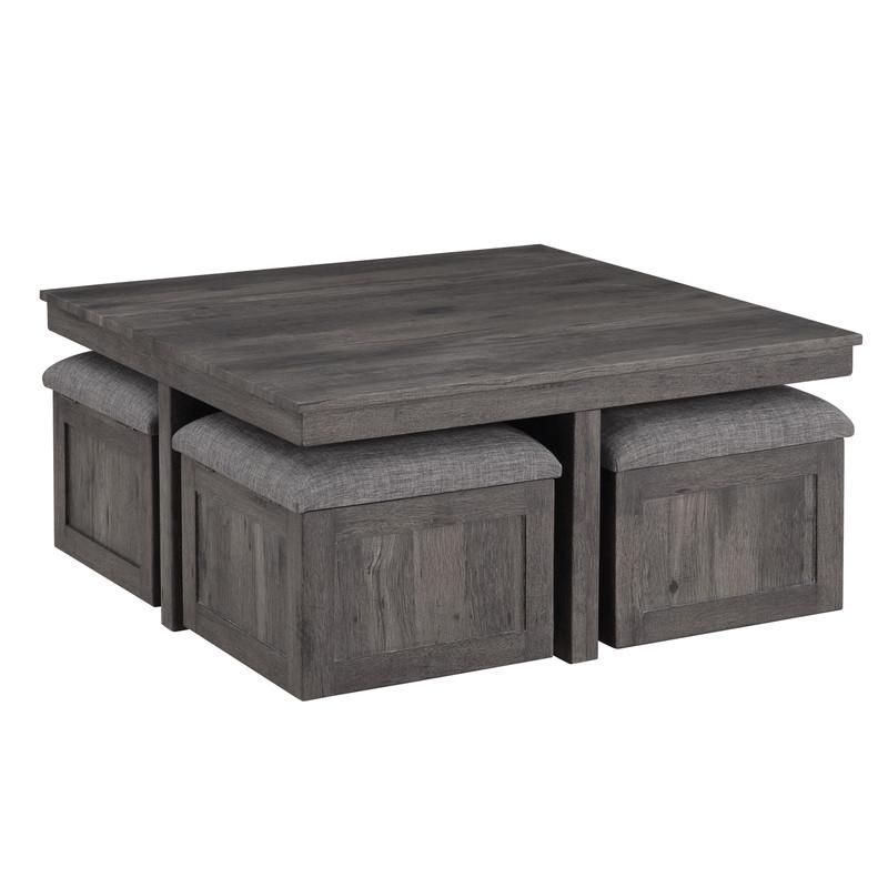Moseberg Rustic Wood Coffee Table with Storage Stools. Picture 1