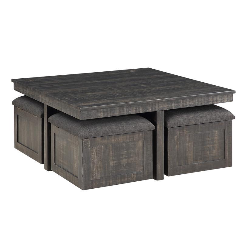 Moseberg Gray Oak Coffee Table with Storage Stools. Picture 1