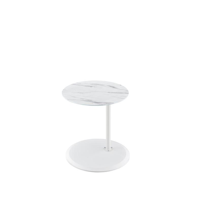 Orbit End Table with Height Adjustable White Marble Textured Top. Picture 2