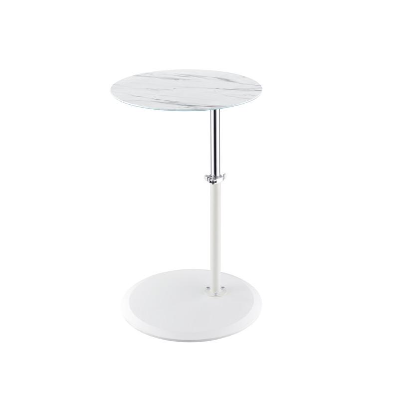 Orbit End Table with Height Adjustable White Marble Textured Top. Picture 1