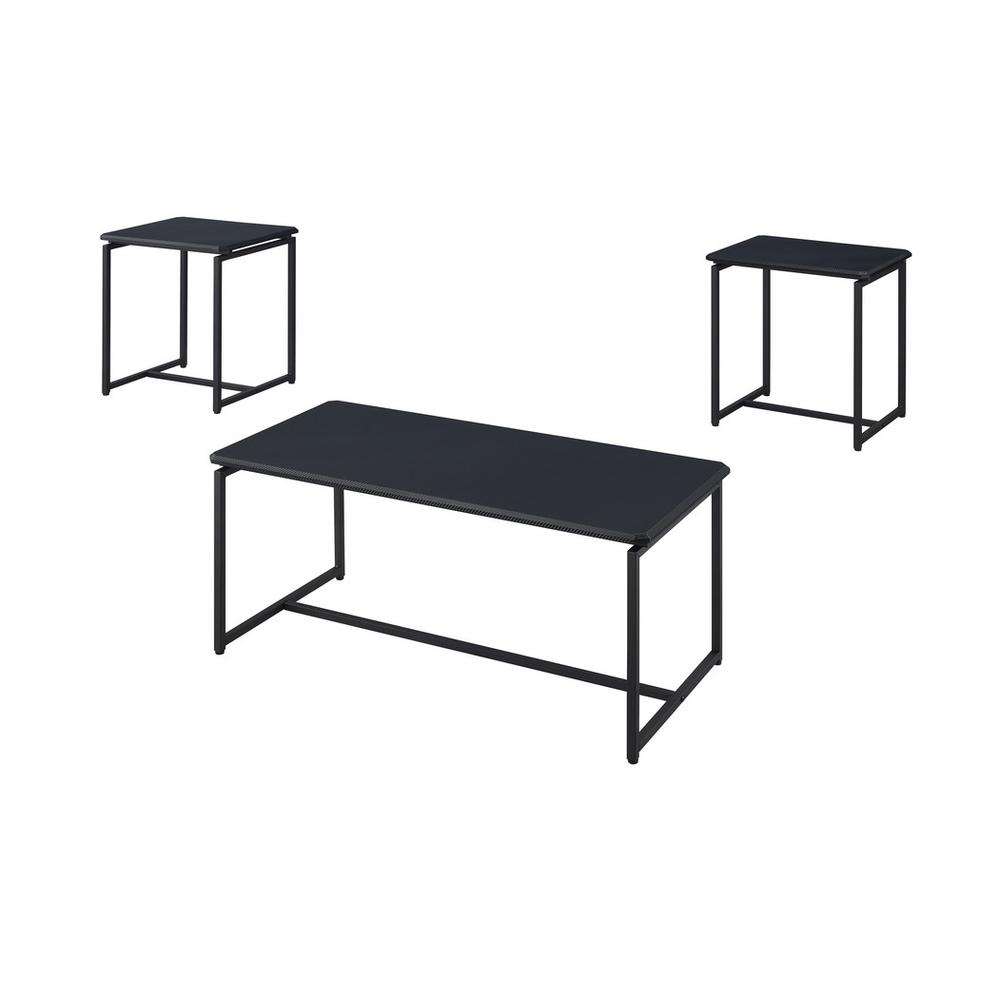 GT 3 Piece Black Carbon Fiber Wrap Coffee Table and End Table Set. Picture 1