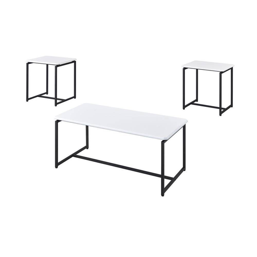 GT 3 Piece White Carbon Fiber Wrap Coffee Table and End Table Set. Picture 1
