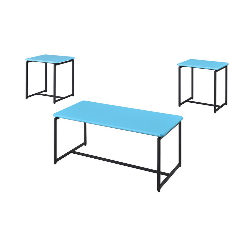 GT 3 Piece Blue Carbon Fiber Wrap Coffee Table and End Table Set. Picture 1