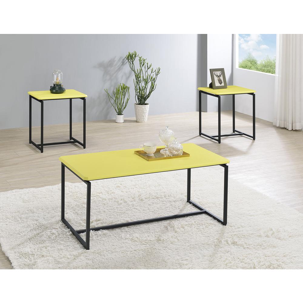 GT 3 Piece Yellow Carbon Fiber Wrap Coffee Table and End Table Set. Picture 4