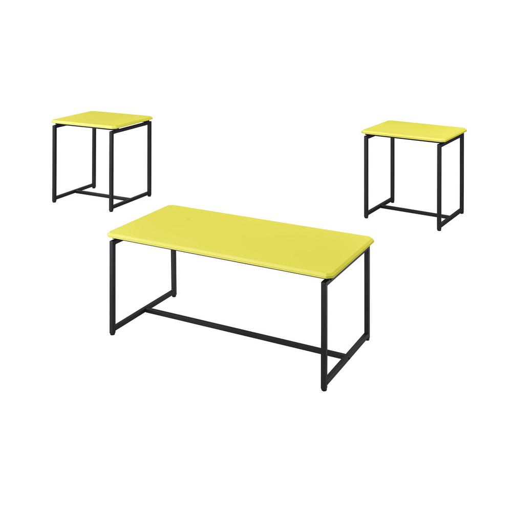 GT 3 Piece Yellow Carbon Fiber Wrap Coffee Table and End Table Set. Picture 1