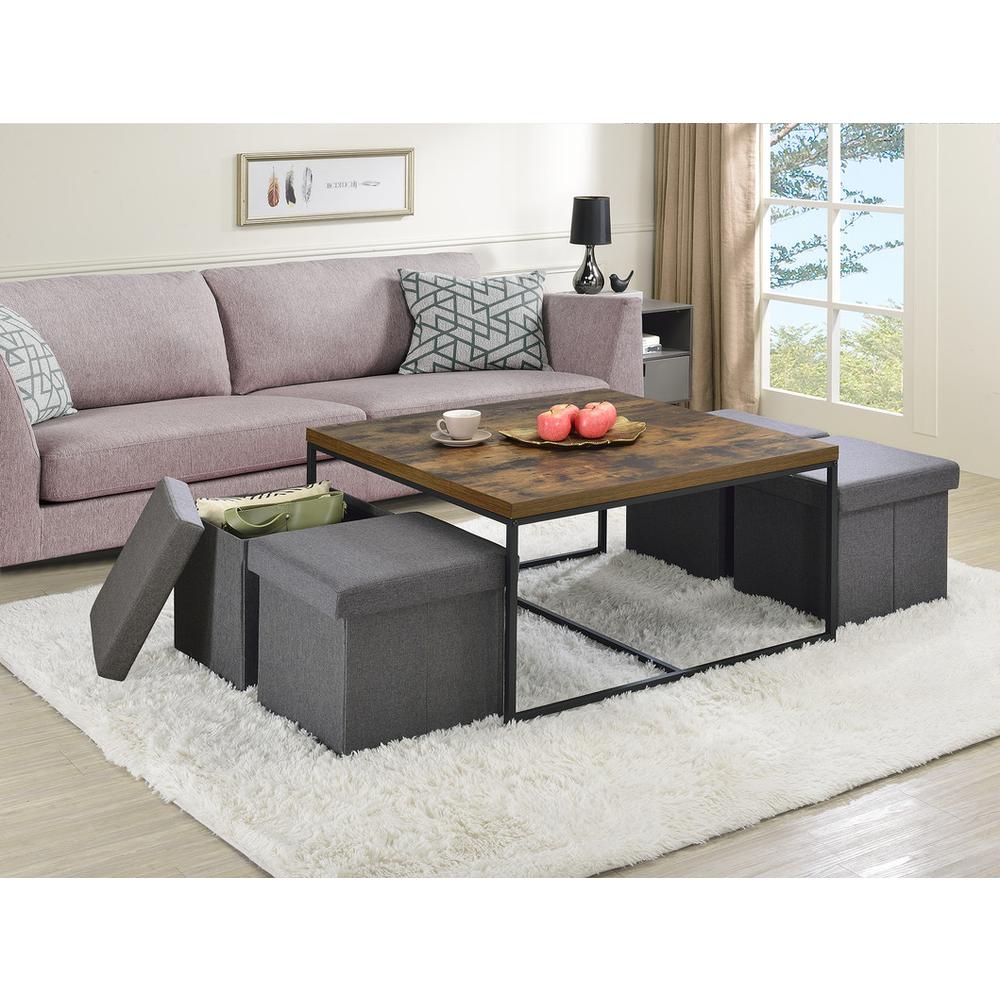 Caitlin Weathered Oak Wood Grain 5 Piece Coffee Table Set. Picture 4