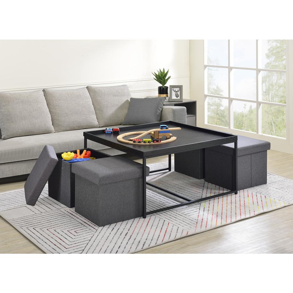 Vinny Black Wood Grain 5 Piece Coffee Table Set with Raised Edges. Picture 4