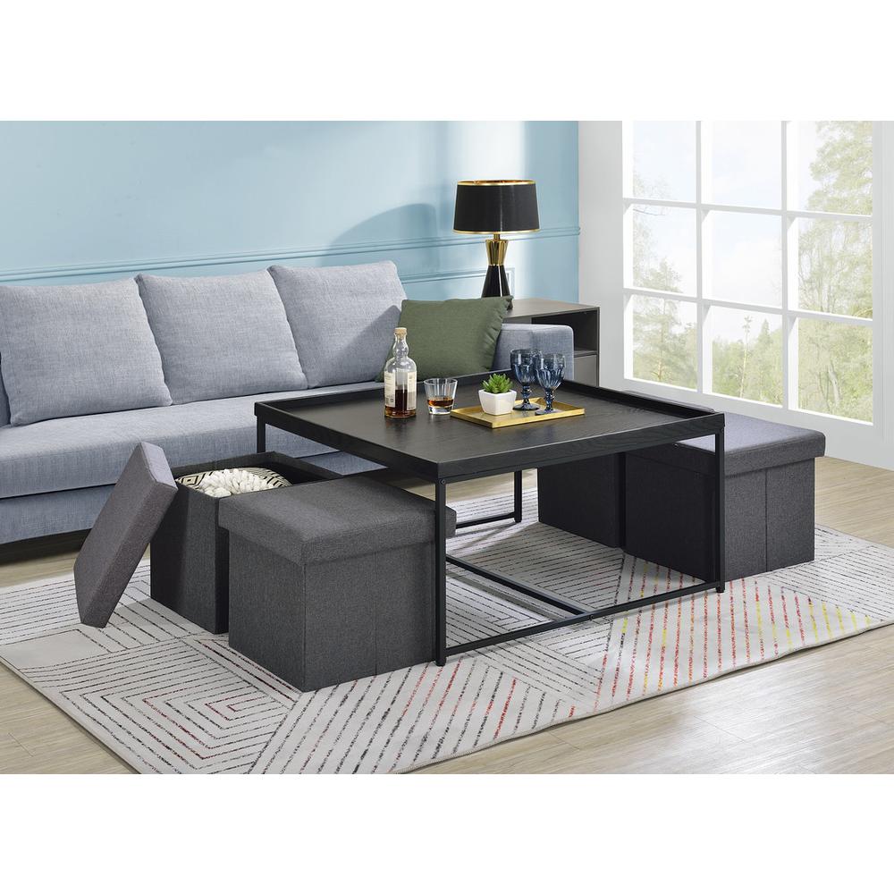 Vinny Black Wood Grain 5 Piece Coffee Table Set with Raised Edges. Picture 2