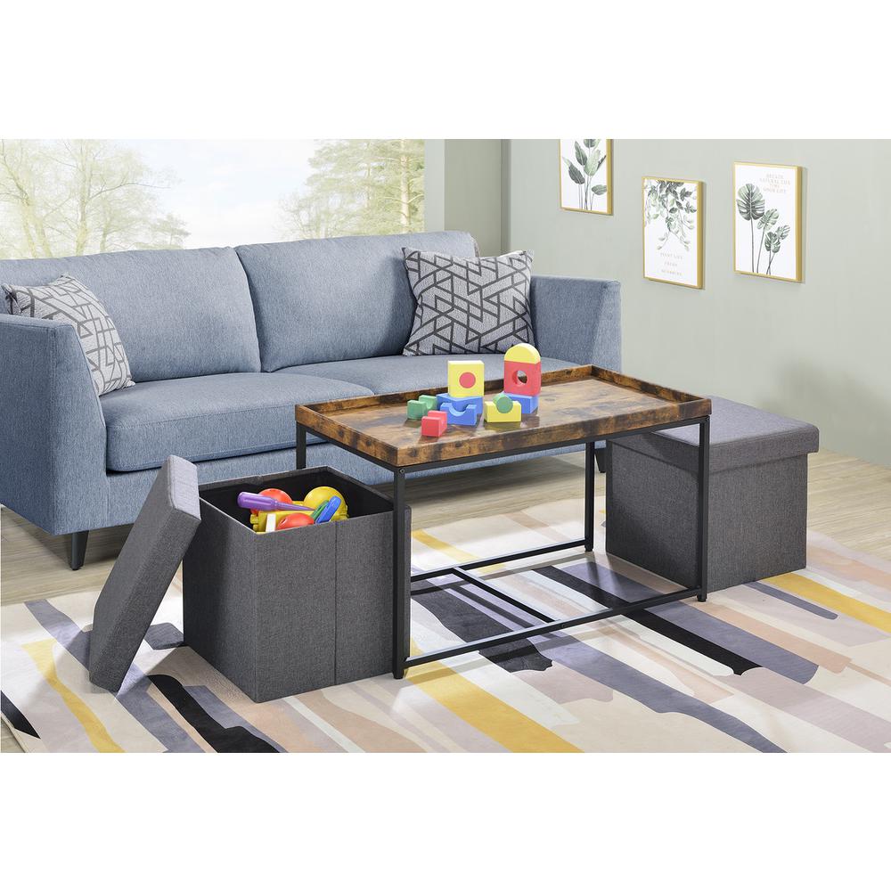 Monty Weathered Oak Wood Grain 3 Piece Coffee Table Set with Raised Edges. Picture 4