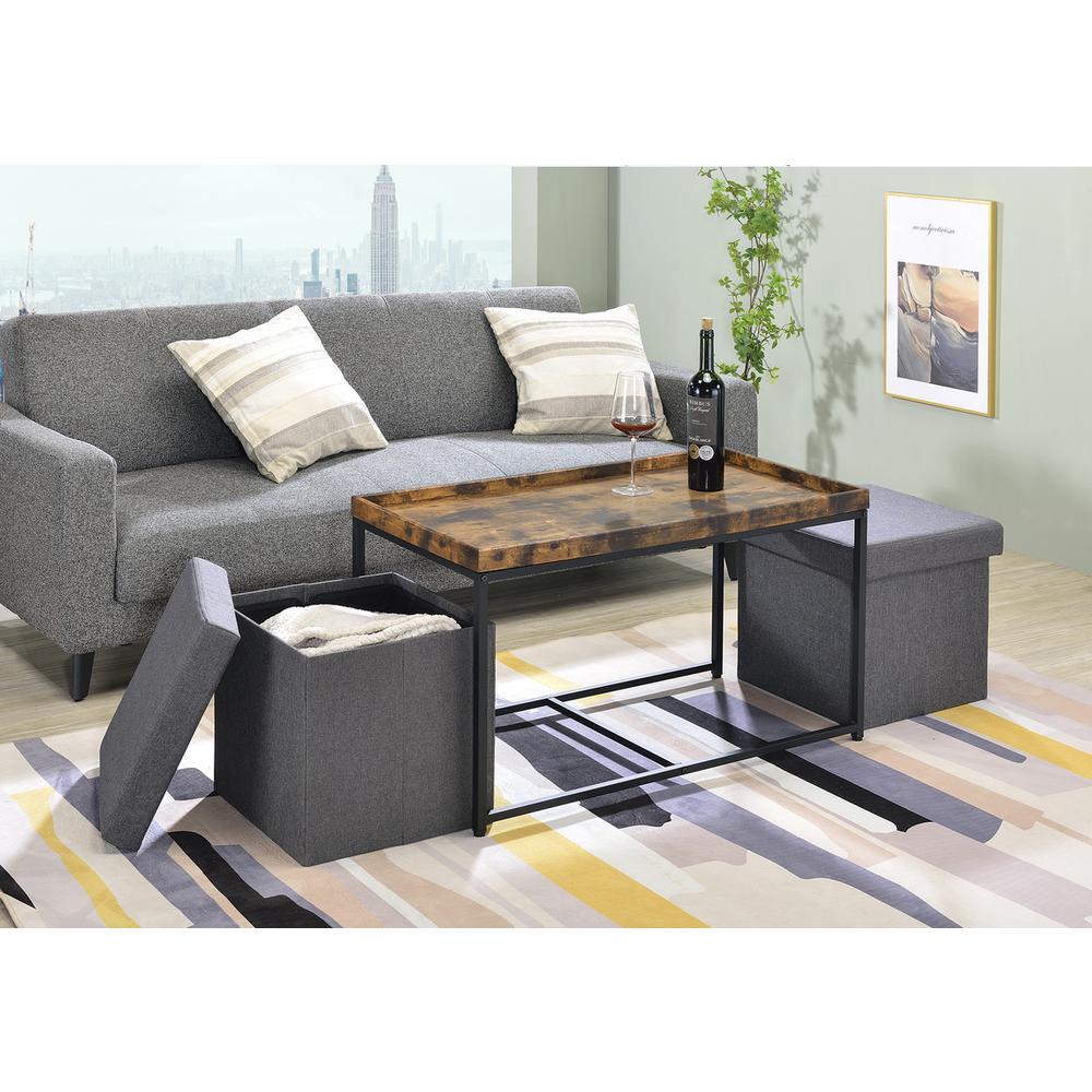 Monty Weathered Oak Wood Grain 3 Piece Coffee Table Set with Raised Edges. Picture 2