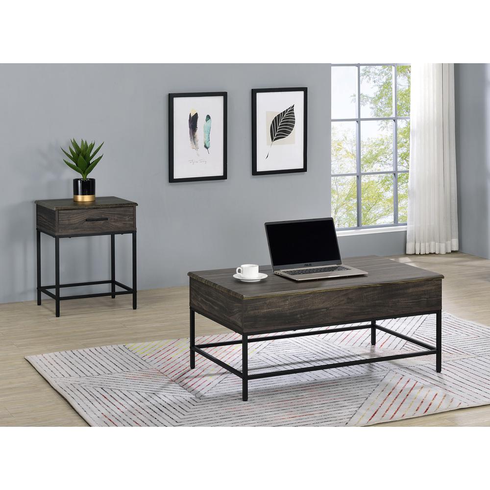 Cliff 2 Piece Brown MDF Lift Top Coffee and End Table Set. Picture 2