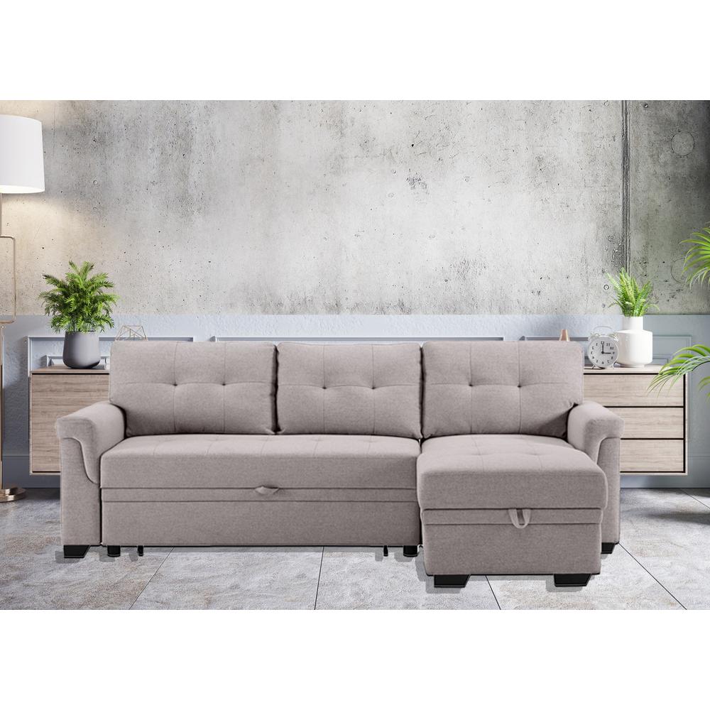 Hunter Light Gray Linen Reversible Sleeper Sectional Sofa with Storage Chaise. Picture 4