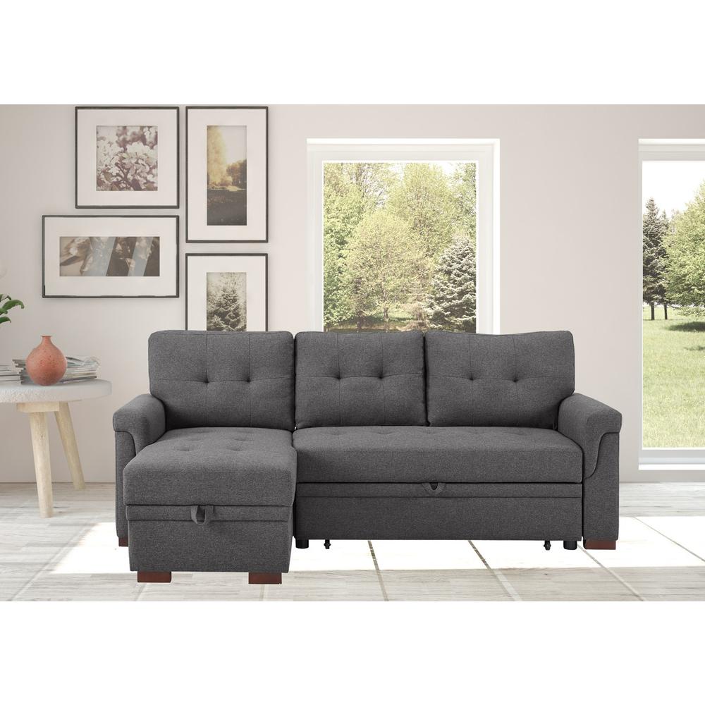 Hunter Dark Gray Linen Reversible Sleeper Sectional Sofa with Storage Chaise. Picture 2