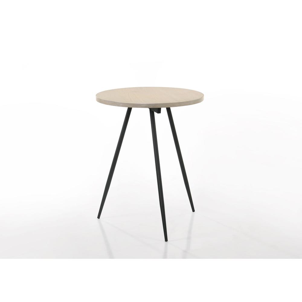 Neroli Oak White 24" Contemporary Round Side Table with Black Metal Base. Picture 2