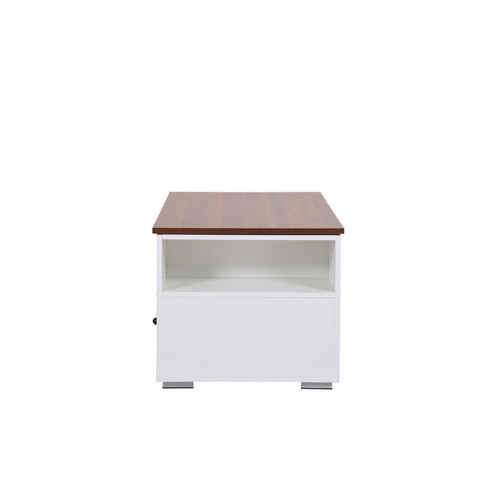 Luna White Coffee Table with Brown Walnut Finish Lift Top, 2 Drawers, and 2 Shelves. Picture 5