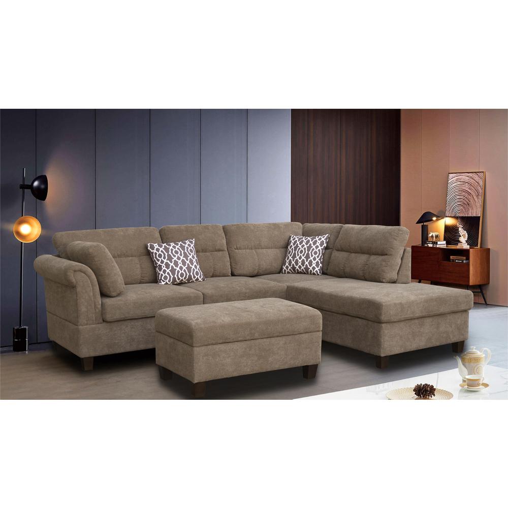 Fabric Sectional Sofa with Right Facing Chaise, Storage Ottoman. Picture 4