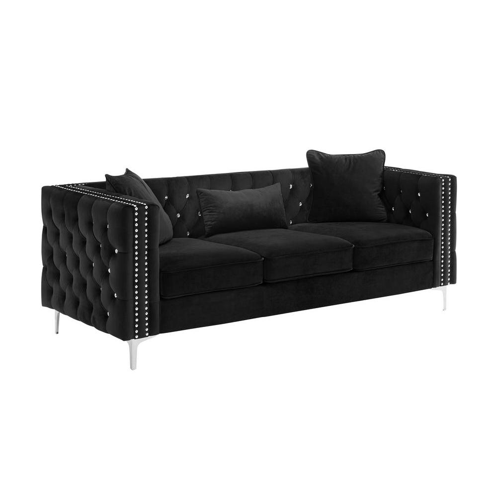 Lorreto Black Velvet Sofa. Picture 1