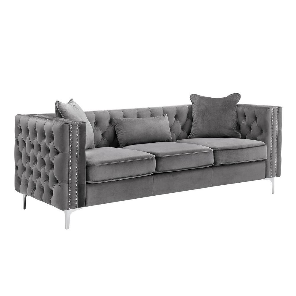 LILOLA Lorreto Gray Velvet Sofa. Picture 2