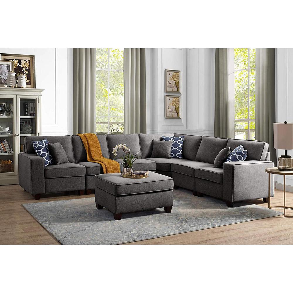 Casanova Dark Gray Linen 7Pc Modular Sectional Sofa and Ottoman. Picture 1
