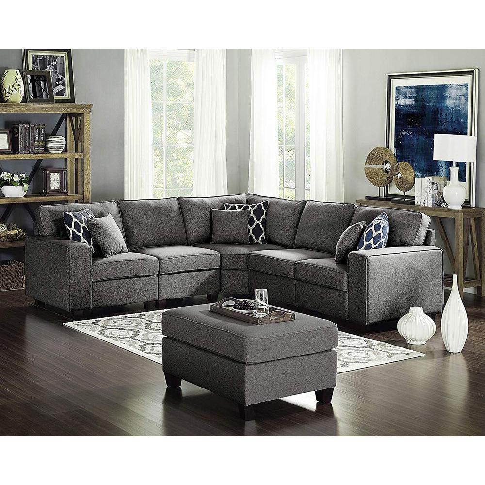 Sonoma Dark Gray Linen 6Pc Modular Sectional Sofa and Ottoman. Picture 1
