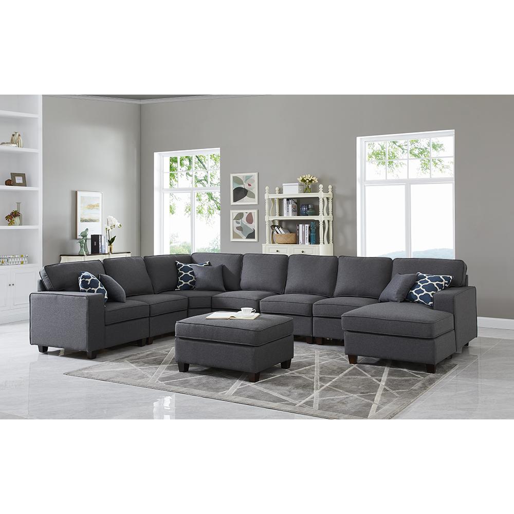 Irma Dark Gray Linen 8Pc Modular Sectional Sofa Chaise and Ottoman. The main picture.