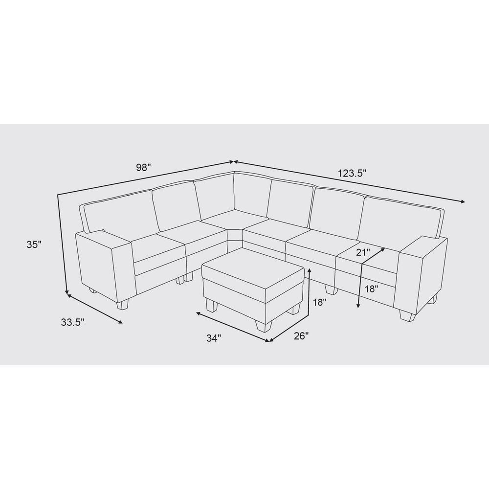 Casanova Dark Gray Linen 7Pc Modular Sectional Sofa and Ottoman. Picture 2