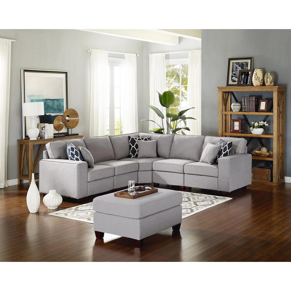 Sonoma Dark Gray Linen 6Pc Modular Sectional Sofa and Ottoman. Picture 2