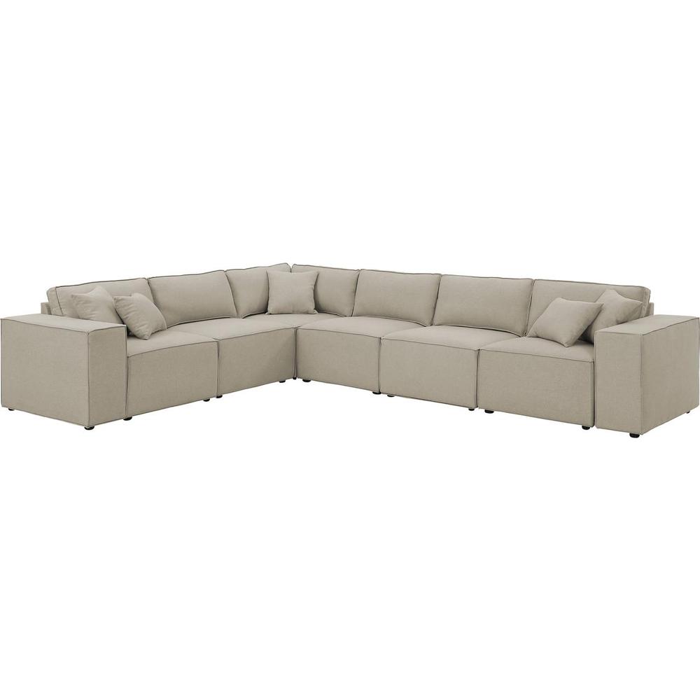 LILOLA Janelle Modular Sectional Sofa in Beige Linen. The main picture.