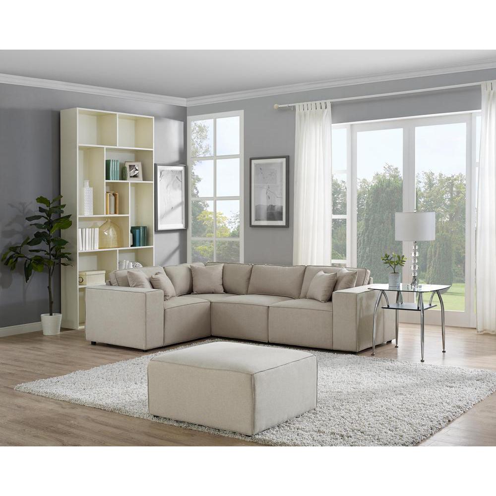 LILOLA Melrose Modular Sectional Sofa with Ottoman in Beige Linen. Picture 2