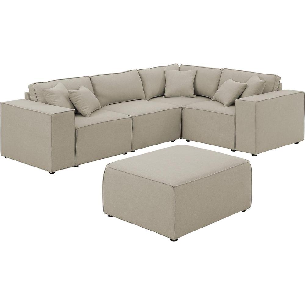 LILOLA Melrose Modular Sectional Sofa with Ottoman in Beige Linen. Picture 1