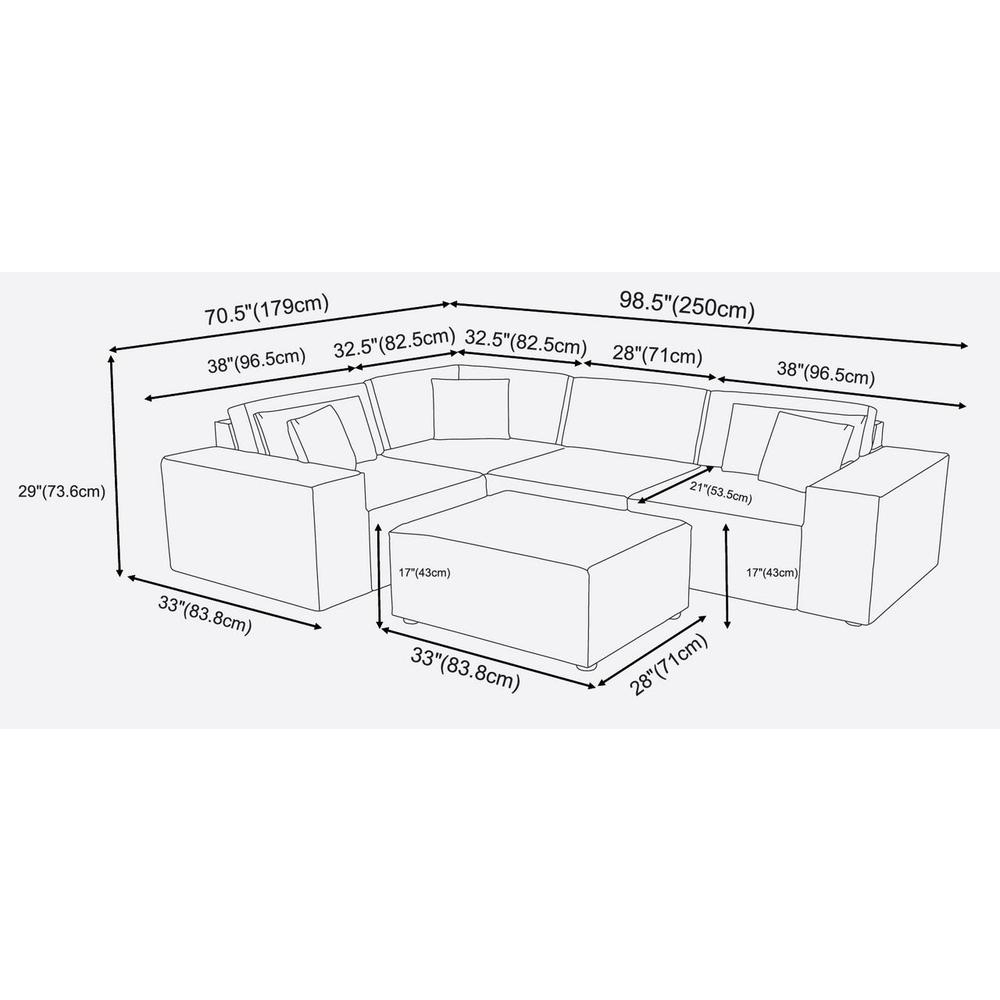 LILOLA Melrose Modular Sectional Sofa with Ottoman in Beige Linen. Picture 3