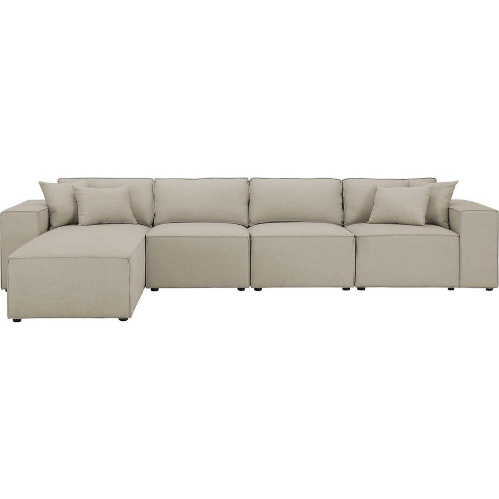 LILOLA Ermont Sofa with Reversible Chaise in Beige Linen. Picture 1